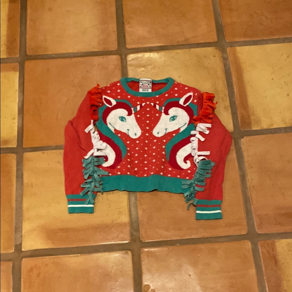 Vintage Unicorn Sweater - Red and Green